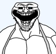 beard blue_eyes buff gape glasses mango mge muscular_male open_mouth soyjak stubble those_who_know trollface trollge variant:mangojak // 900x866 // 172.8KB