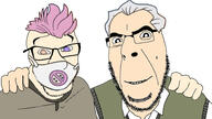 2soyjaks aryan chaz friendship glasses gray_hair green_shirt hand happy heterochromia looking_at_you no_more_brother_wars norm pink_hair politics smile soyjak stubble template the_new_norm transparent_background twitter variant:cobson variant:feraljak white_skin // 1920x1080 // 329.0KB