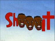 3soyjaks angry black_skin blue_background british_broadcasting_corporation brown_eyes cartoon hair imgflip.com large_nose lips open_mouth pun sheeeit sheeep soyjak stubble subvariant:feralnigger teeth text tyrone variant:feraljak yellow_eyes yellow_sclera // 676x500 // 61.3KB