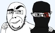 2soyjaks Warrior-Z(user) balaclava bald cobsontalks friendship glasses hand hand_on_shoulder namefag_drama no_more_brother_wars smile stubble subvariant:cobsonTALKS transparent_background variant:chudjak variant:cobson // 900x541 // 20.7KB