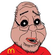 amerimutt balding brown_skin clothes glasses mcdonalds open_mouth stubble variant:unknown white_eyes // 894x922 // 61.4KB