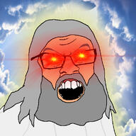 angry beard clothes glasses glowing glowing_eyes god grey_hair hair irl_background mustache open_mouth red_eyes soyjak variant:feraljak // 800x800 // 528.3KB