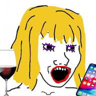 female glass hair iphone makeup open_mouth phone soyjak subvariant:female_soyak variant:soyak wine wine_aunt yellow_hair // 1200x1026 // 773.4KB