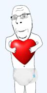 arm diaper glasses hand heart holding_heart holding_object leg smile soyjak stubble subvariant:nucob variant:cobson // 680x1352 // 134.6KB
