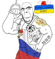 alarm buff colorful hand_in_pocket hohol kolovrat mge muscles russia russian_flag russo_ukrainian_war smile swastika tattoo ukrainian_flag variant:cobson z_(russian_symbol) zov // 673x719 // 183.7KB