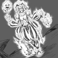 artist:sleep_chvd aura full_body grayscale jester meta:tagme multiple_arms multiple_eyes pinata skinny subvariant:neutralplier variant:markiplier_soyjak weapon // 1450x1450 // 1.2MB
