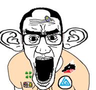 4chan arm bad_dragon banana boylover_symbol clothes coin ear ear_surgery glasses hair large_ear mario merge mushroom nintendo open_mouth pedophile soyjak stretched_mouth subvariant:chudjak_front the_gem_that_saved_the_sharty thick_eyebrows tshirt variant:chudjak variant:el_perro_rabioso video_game // 427x400 // 78.9KB