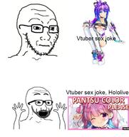 anime camwhore excited frown glasses hololive hypocrisy minato_aqua open_mouth place_japan projekt_melody stubble text thumbnail variant:soyak vshojo vt_(4chan) vtuber youtube // 680x723 // 65.3KB