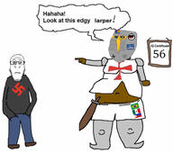 beard brown_skin christianity christofascism clothes cross crusader crusades flag flag:brazil flag:christianity flag:lgbt_pride_flag flag:mexico flag:philippines full_body gay glasses helm kamala_harris knight looking_at_you neutral soyjak swastika variant:markiplier_soyjak variant:meximutt // 1125x996 // 168.1KB
