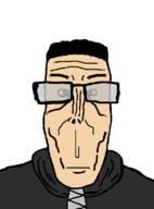 alfietheboorufag(user) black_hood black_jacket clean_shaven front_facing glasses green_eyes hair hoodie looking_at_you meta:op_took_a_selfie_of_xerself no_stubble open_mouth shaved subvariant:euromutt variant:markiplier_soyjak white_skin // 590x796 // 15.9KB