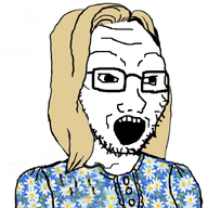 clothes dress female glasses hair open_mouth soyjak stubble subvariant:trad_wife sundress trad variant:soyak wojak yellow_hair // 715x1024 // 548.1KB