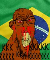 angry blood bloodshot_eyes brazil brown_skin clenched_teeth cracked_teeth ear flag flag:brazil glasses lol_kek_kek_lmao_lmao_lmao_xd_haha mustache nosebleed portuguese_text red_eyes soyjak star_(symbol) stubble subvariant:feralrage teeth text variant:feraljak vein yellow_teeth // 1500x1800 // 1.5MB
