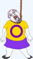 ack crying full_body glasses intersex purple_hair rope skirt stubble yellow_teeth // 353x615 // 82.6KB