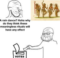 2soyjaks arm calarts glasses glowing_glasses hand rain_dance soyjak stubble text variant:soyak vote // 700x685 // 204.3KB