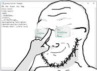 arm closed_mouth color css font glasses glowing_glasses hair hand hang notepad smile smug soyjak stubble text variant:soyak // 789x579 // 147.8KB