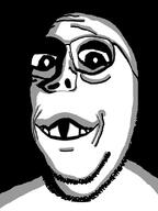 black_background deformed glasses ominous smile soyjak stubble subvariant:emmanuel subvariant:wholesome_soyjak variant:gapejak // 600x800 // 142.2KB