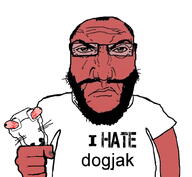 2soyjaks angry animal_abuse balding beard bloodshot_eyes closed_mouth clothes dog fist glasses hair i_hate open_mouth punisher_face red_skin soyjak subvariant:science_lover text tshirt variant:dogjak variant:markiplier_soyjak // 1017x935 // 291.2KB