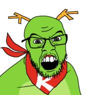 angry antler bandana dragon glasses green_skin grey_eyes kde konqi mascot mustache open_mouth soyjak stubble technology variant:feraljak // 2048x2048 // 73.7KB