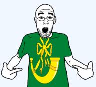 arm british clothes ear england flag flag:huntingdonshire glasses hair hand horn hunting_horn huntingdonshire open_mouth pointing soyjak stubble teeth tshirt united_kingdom variant:shirtjak // 1236x1118 // 131.3KB