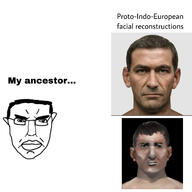 artist:sectionalism closed_mouth ear facial_reconstruction glasses hair my_ancestor proto_indo_european soyjak subvariant:chudjak_front text variant:chudjak yamnaya // 3464x3464 // 705.5KB