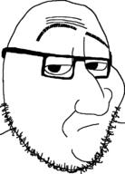 closed_mouth eyebrows frown glasses megamind raised_eyebrow soyjak stubble variant:smugjak // 554x772 // 8.7KB