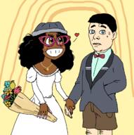 afro artist:jewishautismaward78 black_skin bleached blue_eyes drawing dress hair marriage married no_nose oekaki redraw redraw_of_a_redraw shorts soyjak soylent_(creamy_chocolate) subvariant:soyniqua tranny_artstyle variant:chudjak variant:soytan white_skin // 1193x1200 // 73.4KB