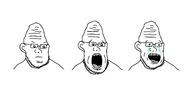 3soyjaks closed_mouth crying ear glasses mucus open_mouth soyjak stubble sweating variant:unknown // 1336x648 // 42.0KB