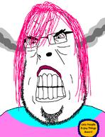 angry award badge bloodshot_eyes clenched_teeth fume glasses lets_people_enjoy_things_award lipstick pink_hair ribbon soyjak stubble subvariant:hairson text tranny variant:cobson // 850x1100 // 69.0KB