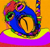 bloodshot_eyes colorful crying deformed glasses hair hanging mustache open_mouth purple_hair rope soyjak stubble suicide tongue tranny variant:bernd // 768x719 // 1.6MB
