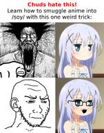 2soyjaks anime blue_hair chino_kafuu closed_mouth comic ear female glasses gochiusa hair hand meta open_mouth pointing pointing_at_viewer schizo soyjak soyjak_party squinting stubble subvariant:schizojak text variant:markiplier_soyjak variant:soyak white_skin // 939x1200 // 832.9KB