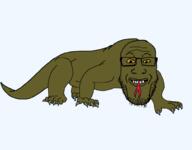 animal claw full_body glasses green_skin komodo_dragon reptile series:animaljaks smile soyjak stubble tail tongue variant:markiplier_soyjak yellow_sclera // 1000x780 // 48.5KB