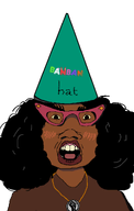 afro banban_hat big_nigger_lips black_power blushing clothes cone_hat emerald's_goonfuel garten_of_banban glasses hat large_nose necklace nigger open_mouth subvariant:soyniqua variant:soytan white_background yellow_sclera // 725x1142 // 66.2KB