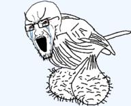 animal ball_bird balls bird bloodshot_eyes crying glasses hair incomprehensible_woahjack open_mouth screaming stretched_chin stretched_mouth stubble teeth testicles variant:soyak wing // 627x507 // 15.4KB