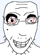 bloodshot_eyes closed_mouth eye_sockets glasses mole open_mouth soyjak stubble teeth template variant:poopy weird wide_eyes // 511x703 // 24.3KB
