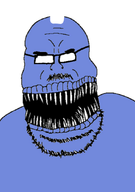 blue_skin discord glasses hair mustache open_mouth soyjak stubble teeth variant:nightmarejak // 627x890 // 160.5KB