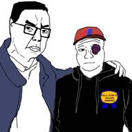 2soyjaks award black_eye closed_mouth clothes doomer ear fell_for_it_again_award glasses hat jacket variant:chudjak variant:wojak // 1024x1024 // 408.3KB