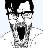gigachad glasses hair open_mouth soyjak stretched_mouth stubble variant:gigajak // 1080x1196 // 41.9KB