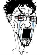 angry anime bloodshot_eyes crying glasses hair kazuo_yamashita kengan_ashura open_mouth soyjak stubble variant:soyak // 785x1000 // 201.4KB