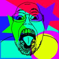 animated colorful distorted glasses open_mouth soyjak star stubble subvariant:boat_rammer variant:bernd // 500x500 // 250.5KB