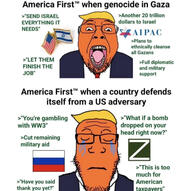 2soyjaks aipac america_first blond closed_mouth compressed crying donald_trump ethnic_cleansing flag:israel flag:russia flag:united_states gaza greentext hypocrisy hypocrite its_over low_quality open_mouth orange_skin russo_ukrainian_war subvariant:neutralplier tear text tmd total_muslim_death variant:bernd variant:markiplier_soyjak war_crime wig z_(russian_symbol) // 1284x1276 // 711.6KB