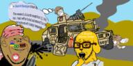 pol_(soyjak.party) 4soyjaks arm blood bomb brown_skin civil_war closed_mouth clothes dead ear flag flag:brazil flag:ukraine flag:united_kingdom frown glasses gun hand hat helmet humvee ied its_over janny military smile smoke soyjak soyjak_party stubble subvariant:wholesome_soyjak text the_simpsons thought_bubble truck variant:feraljak variant:gapejak variant:impish_soyak_ears variant:soyak warfare // 1264x626 // 1.2MB