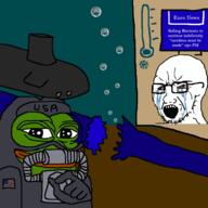 amphibian bloodshot_eyes crying europe frog glasses nas:pepe news open_mouth pepe_the_frog soyjak stubble submarine text underwater united_states variant:soyak // 1000x1000 // 570.8KB