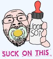 album_cover baby bottle excited glasses hand music pacifier primus small_eyes soy soylent stubble suck_on_this variant:bernd // 500x554 // 160.7KB