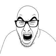 angry bald glasses looking_at_you moustache open_mouth soyjak stubble template variant:slitherjak // 1024x1024 // 41.0KB