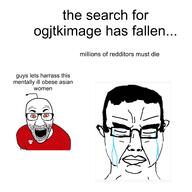 2soyjaks beard billions_must closed_eyes crying meta:not_oc open_mouth orange_eyes roriginaljtkimage red_shirt reddit reddit_meme soyjak tear text the_west_has_fallen variant:chudjak variant:el_perro_rabioso // 3464x3464 // 742.5KB
