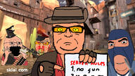 4soyjaks angry awp balaclava blood clenched_teeth clothes cracked_teeth fingerless_glove food glasses gun hand hands_up hat heavy_(tf2) holding_object knife necktie nosebleed open_mouth paper red_eyes rules sandvich sandwich skial smile sniper_(tf2) sniper_rifle spy_(tf2) stubble subvariant:feralrage suit sunglasses team_fortress_2 text valve variant:cobson variant:feraljak variant:im_a_bit_shy variant:seriousjak video_game weapon white_skin // 1024x577 // 433.0KB