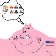 blond blue_eyes buck_teeth closed_mouth cross_eyed dream drool flag:china flag:european_union flag:israel flag:mexico flag:pan-african flag:saudi_arabia flag:united_states hohol pig star_of_david subvariant:arabmutt subvariant:chinkmutt subvariant:endmutt subvariant:female_meximutt subvariant:morbidmutt swastika thought_bubble variant:meximutt // 3464x3464 // 1.0MB