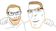 2soyjaks a10_eyes aryan blue_eyes friendship glasses hand happy looking_at_you no_more_brother_wars nordic smile smirk soyjak stubble subvariant:feralaryan subvariant:teutonson variant:cobson variant:feraljak yellow_beard yellow_hair // 1920x1080 // 614.4KB