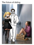 beggar black_boots black_dress blue_shorts bottle brown_hair brown_shoes city clothes gaping_mouth glasses grok jacket oc purple_jacket shoe sidewalk sign smartphone soy_milk stubble trousers tshirt variant:soysoomer woman yellow_hair // 800x1074 // 809.7KB