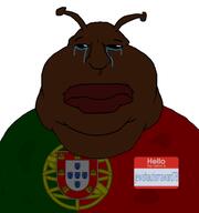 antenna badge black_sclera black_skin crying fat flag flag:portugal hello_my_name_is_(sticker) jewishautismaward78_(namefag) looking_at_you meta:namefags mouth_closed obese portugaryan portuguese roach sad subvariant:meximutt_front3 sweating variant:meximutt // 1080x1153 // 193.5KB
